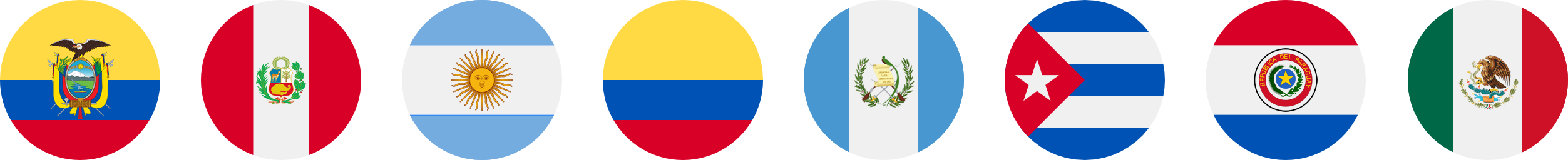 Ecuador, Perú, Argentina, Colombia, Guatemala, Cuba, Paraguay y México